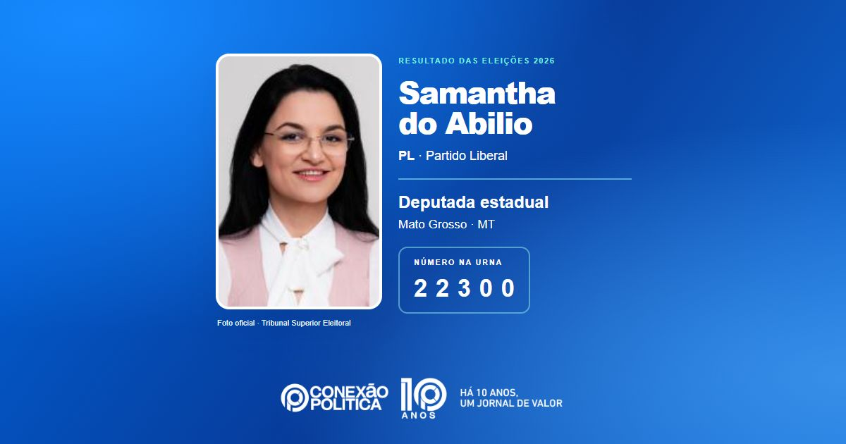 Foto oficial de Deputado Estadual — Eleições 2026: Samantha do Abilio, do PL, é eleita deputada estadual em MT com 57.900 votos