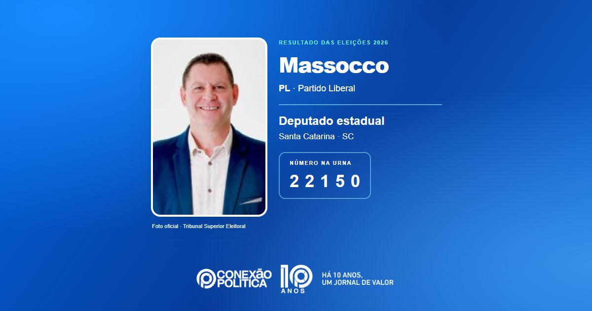 Foto oficial de Deputado Estadual — Eleições 2026: Massocco, do PL, é eleito deputado estadual em SC com 64.805 votos