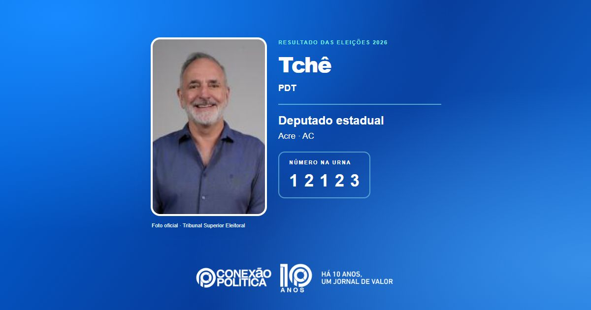 Foto oficial de Deputado Estadual — Eleições 2026: Tchê, do PDT, é eleito deputado estadual no AC com 10.003 votos
