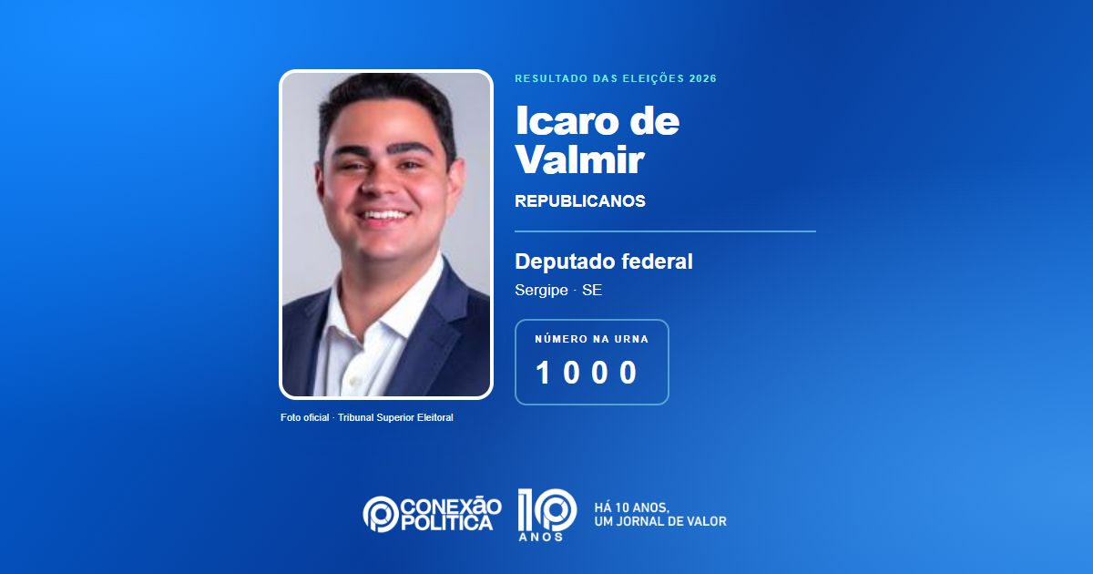 Foto oficial de Deputado Federal — Eleições 2026: Icaro de Valmir, do REPUBLICANOS, é eleito deputado federal em SE com 66.696 votos