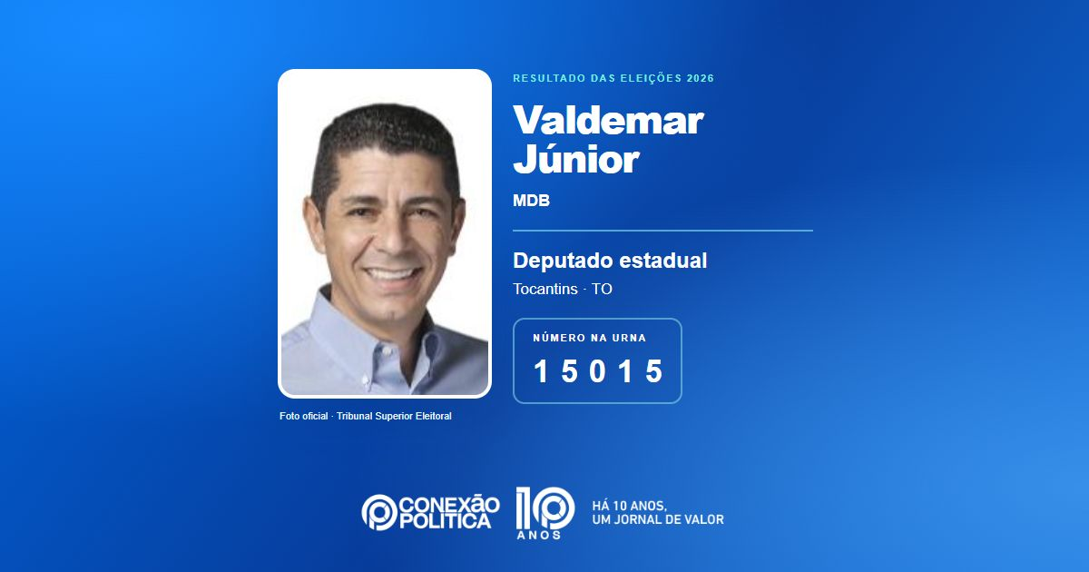 Foto oficial de Deputado Estadual — Eleições 2026: Valdemar Júnior, do MDB, é eleito deputado estadual no TO com 20.957 votos