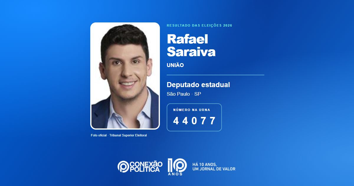 Foto oficial de Deputado Estadual — Eleições 2026: Rafael Saraiva, do UNIÃO, é eleito deputado estadual em SP com 105.174 votos