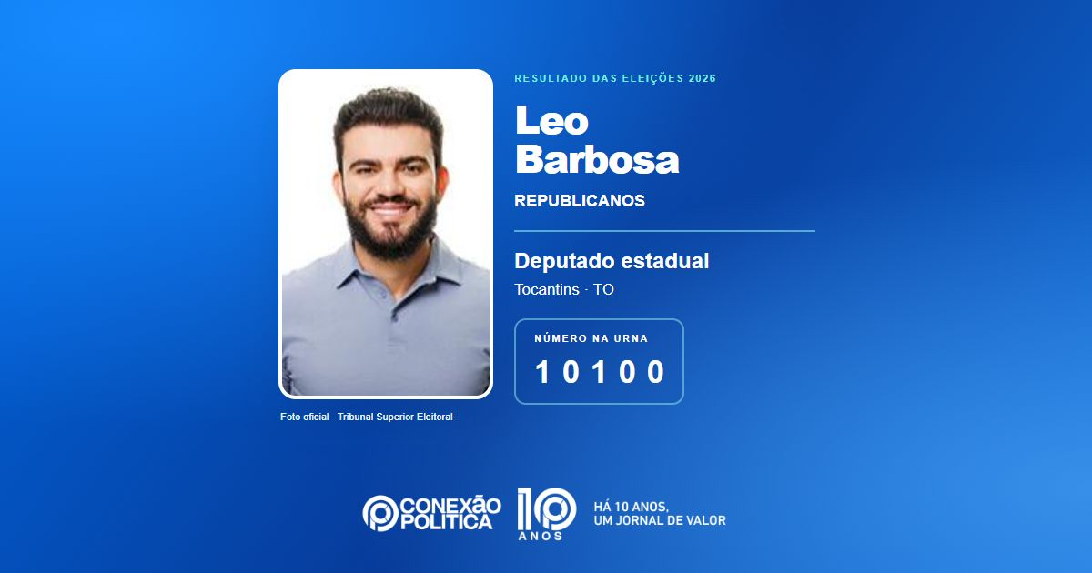 Foto oficial de Deputado Estadual — Eleições 2026: Leo Barbosa, do REPUBLICANOS, é eleito deputado estadual no TO com 35.212 votos