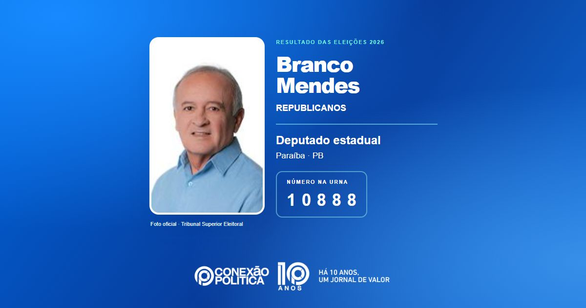 Foto oficial de Deputado Estadual — Eleições 2026: Branco Mendes, do REPUBLICANOS, é eleito deputado estadual na PB com 33.817 votos
