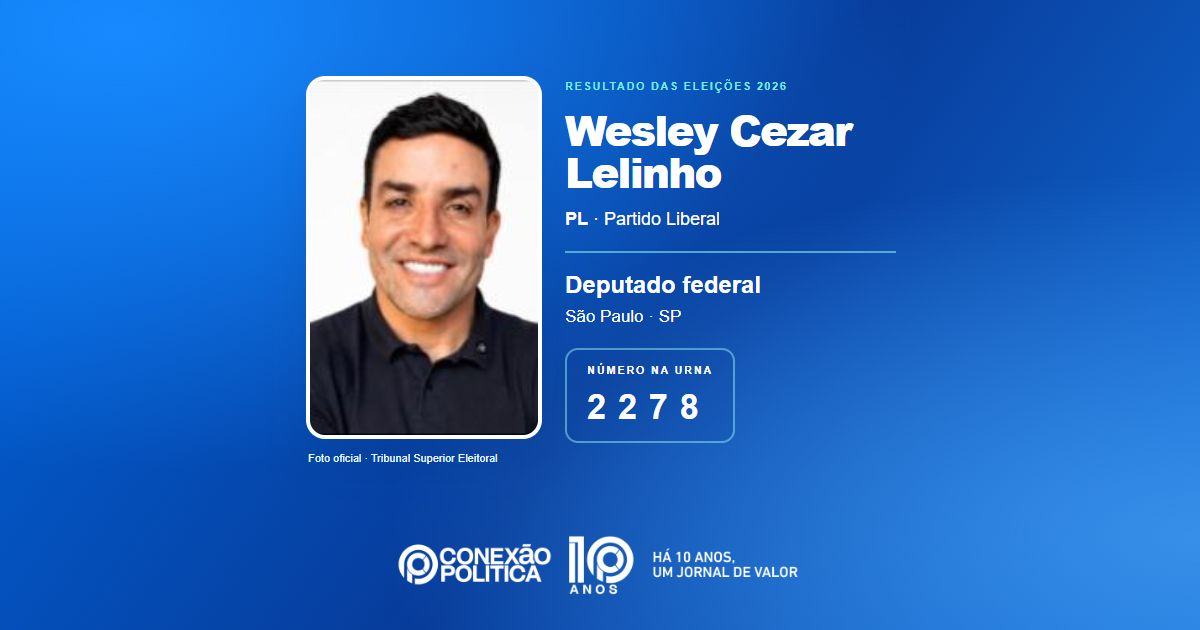 Foto oficial de Deputado Federal — Eleições 2026: Wesley Cezar Lelinho, do PL, é eleito deputado federal em SP com 66.673 votos