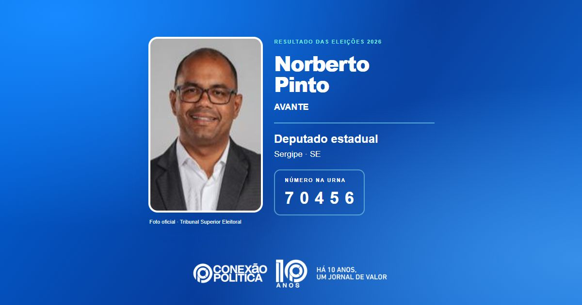 Foto oficial de Deputado Estadual — Eleições 2026: Norberto Pinto, do AVANTE, é eleito deputado estadual em SE com 18.751 votos