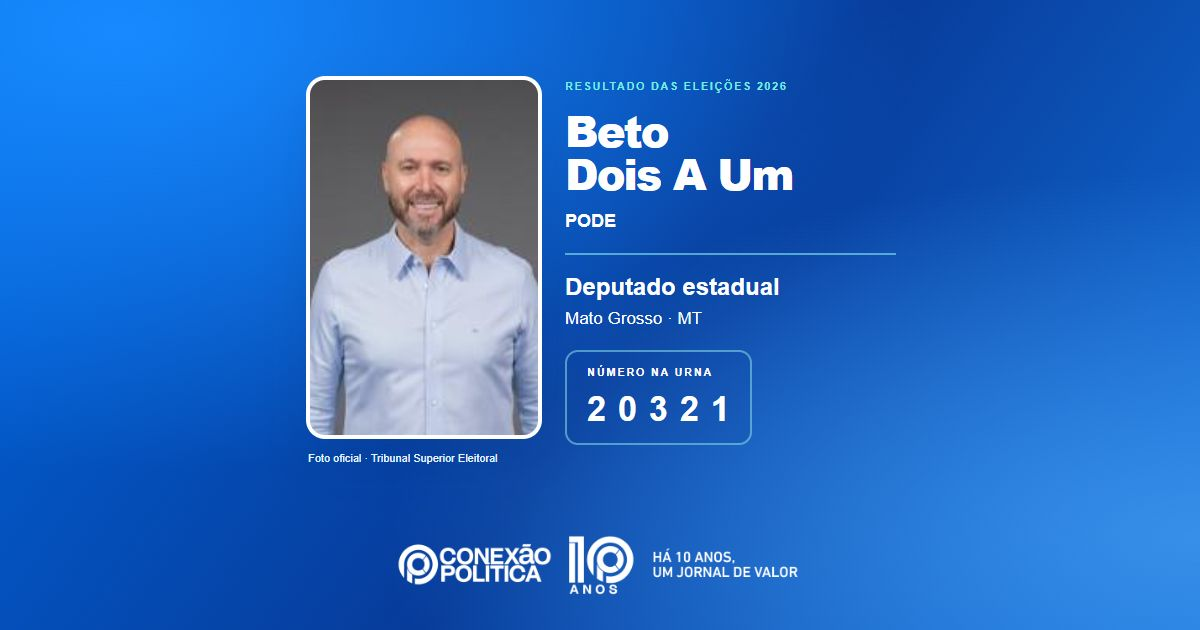Foto oficial de Deputado Estadual — Eleições 2026: Beto Dois A Um, do PODE, é eleito deputado estadual em MT com 56.148 votos
