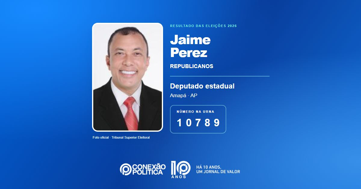 Foto oficial de Deputado Estadual — Eleições 2026: Jaime Perez, do REPUBLICANOS, é eleito deputado estadual no AP com 8.222 votos