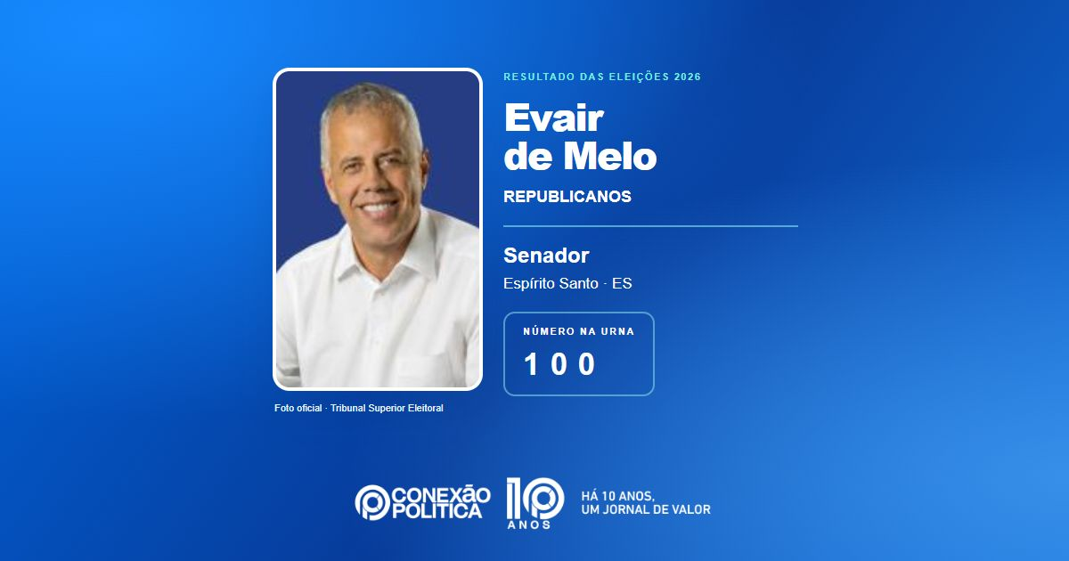 Eleições 2026: Evair de Melo, do REPUBLICANOS, é eleito senador no ES com 982.978 votos
