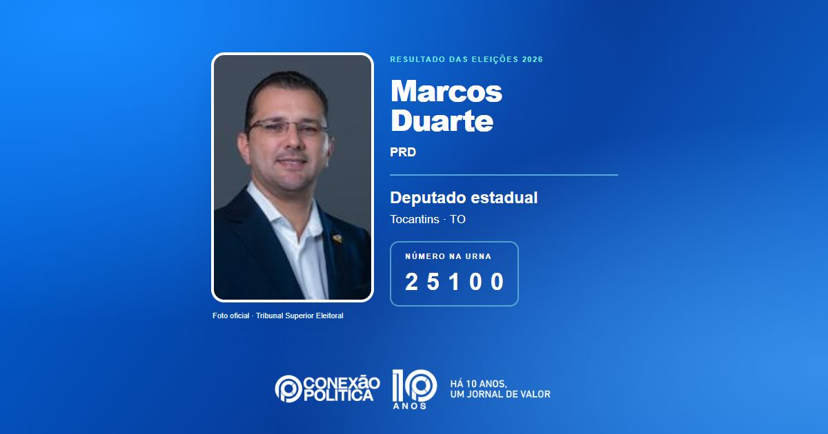 Foto oficial de Deputado Estadual — Eleições 2026: Marcos Duarte, do PRD, é eleito deputado estadual no TO com 9.733 votos
