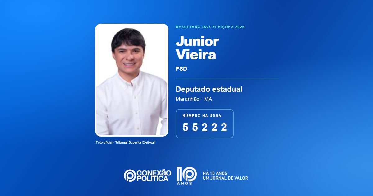 Foto oficial de Deputado Estadual — Eleições 2026: Junior Vieira, do PSD, é eleito deputado estadual no MA com 28.914 votos