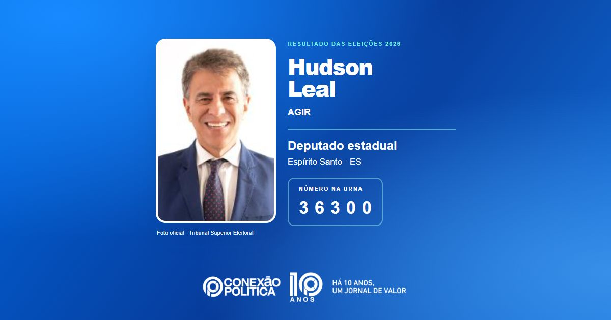Foto oficial de Deputado Estadual — Eleições 2026: Hudson Leal, do AGIR, é eleito deputado estadual no ES com 21.016 votos