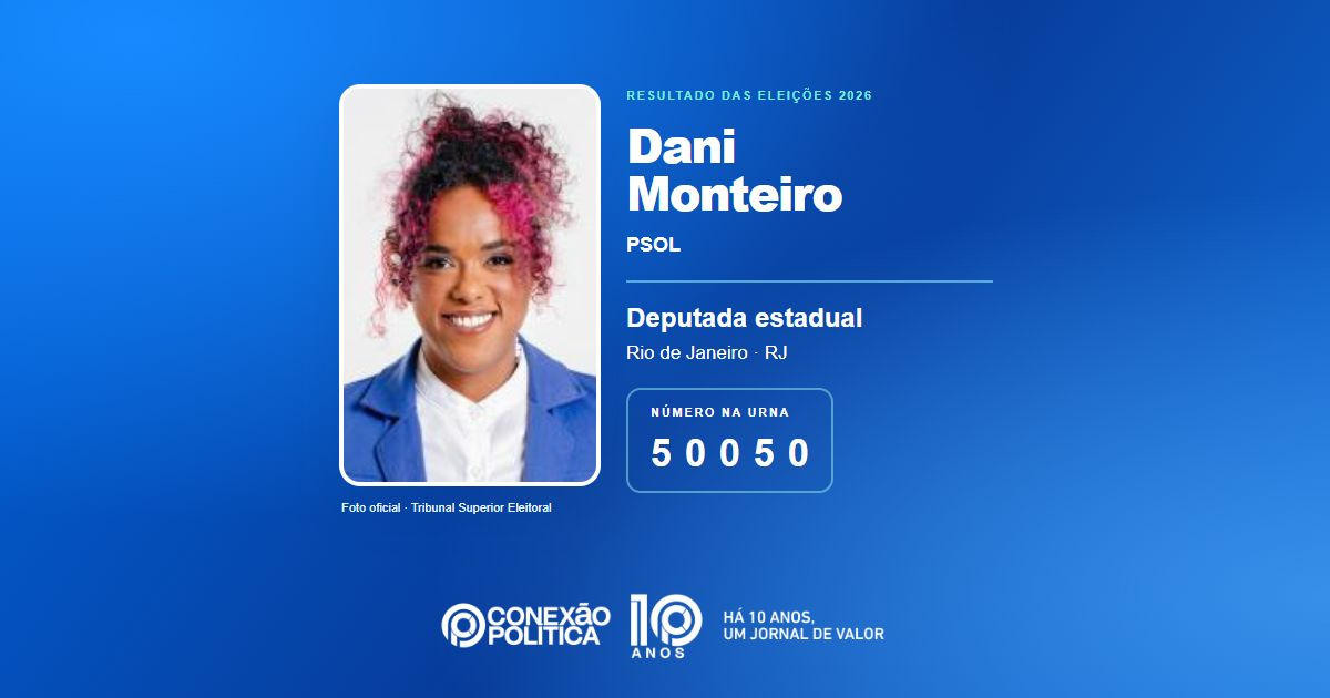 Foto oficial de Deputado Estadual — Eleições 2026: Dani Monteiro, do PSOL, é eleita deputada estadual no RJ com 55.227 votos
