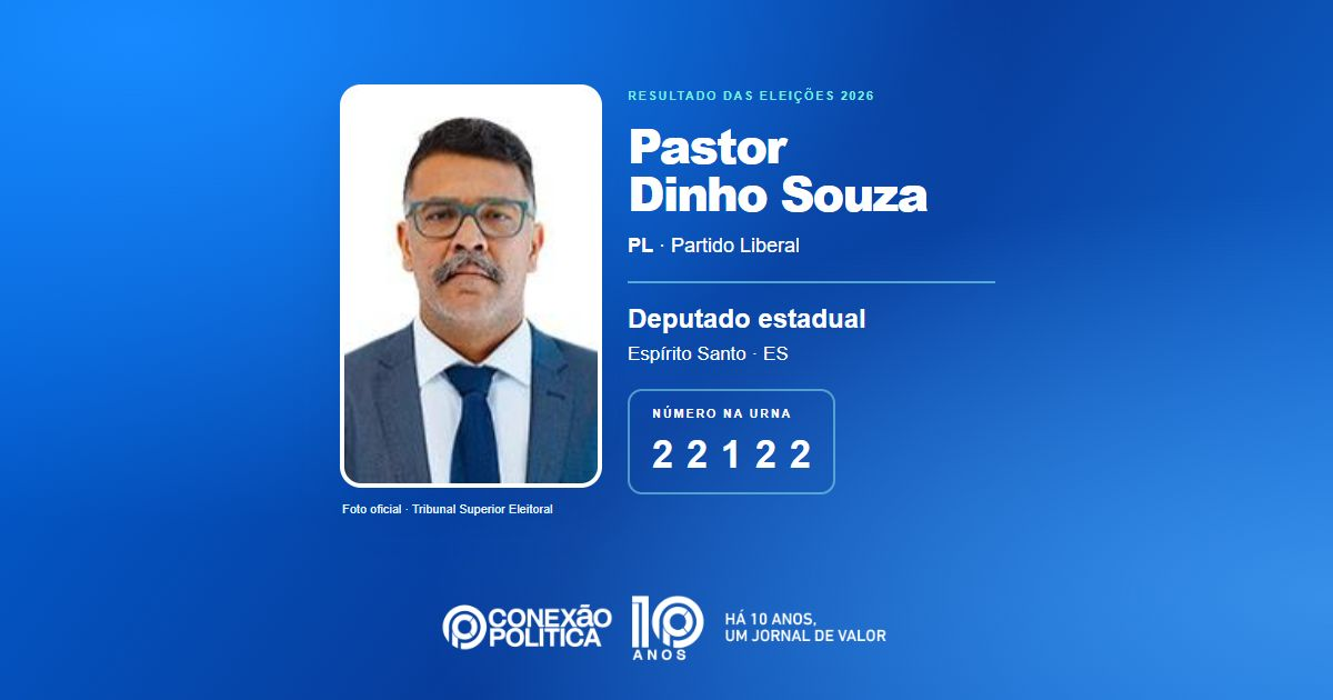 Foto oficial de Deputado Estadual — Eleições 2026: Pastor Dinho Souza, do PL, é eleito deputado estadual no ES com 51.895 votos