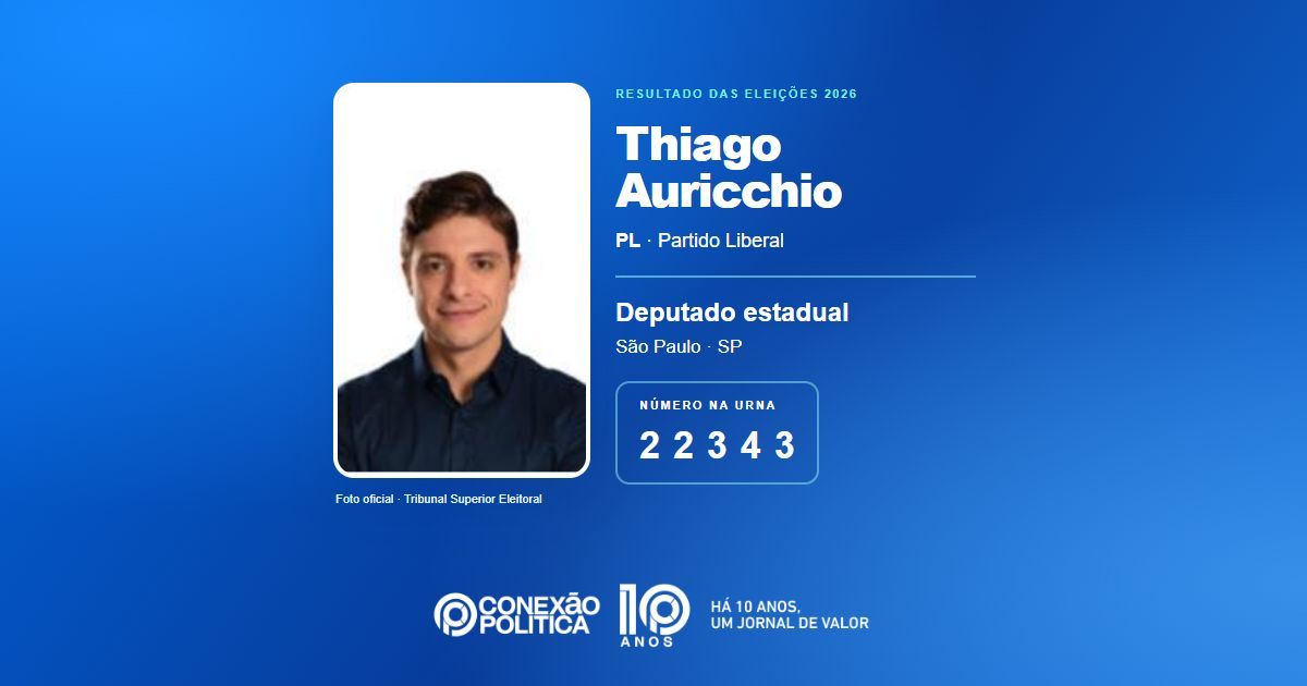 Foto oficial de Deputado Estadual — Eleições 2026: Thiago Auricchio, do PL, é eleito deputado estadual em SP com 59.942 votos