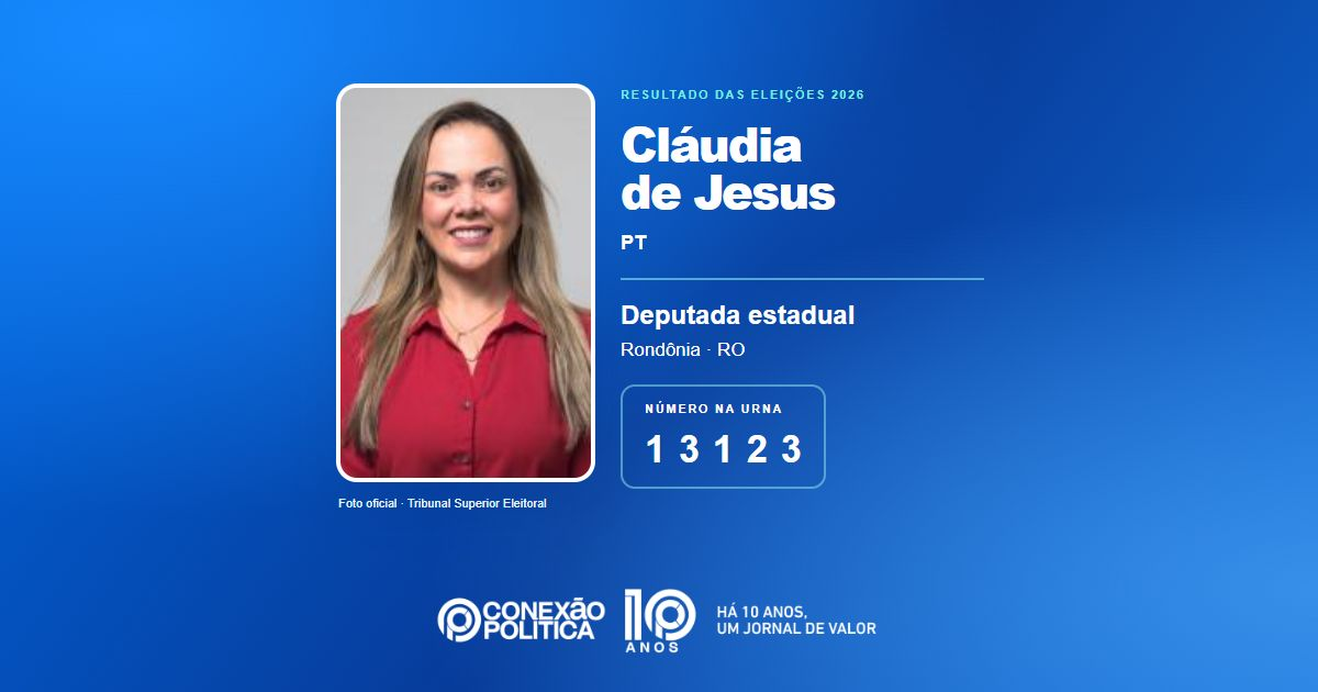 Foto oficial de Deputado Estadual — Eleições 2026: Cláudia de Jesus, do PT, é eleita deputada estadual em RO com 24.383 votos