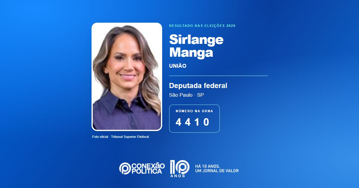 Foto oficial de Deputado Federal — Eleições 2026: Sirlange Manga, do UNIÃO, é eleita deputada federal em SP com 87.820 votos