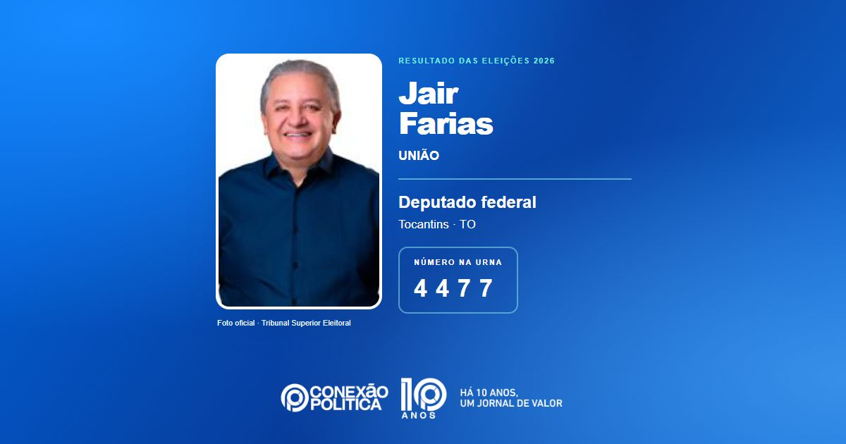 Foto oficial de Deputado Federal — Eleições 2026: Jair Farias, do UNIÃO, é eleito deputado federal no TO com 93.869 votos