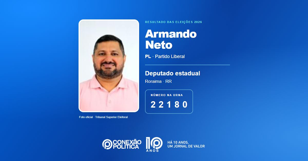 Foto oficial de Deputado Estadual — Eleições 2026: Armando Neto, do PL, é eleito deputado estadual em RR com 6.542 votos