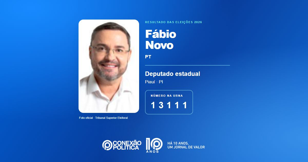 Foto oficial de Deputado Estadual — Eleições 2026: Fábio Novo, do PT, é eleito deputado estadual no PI com 45.707 votos