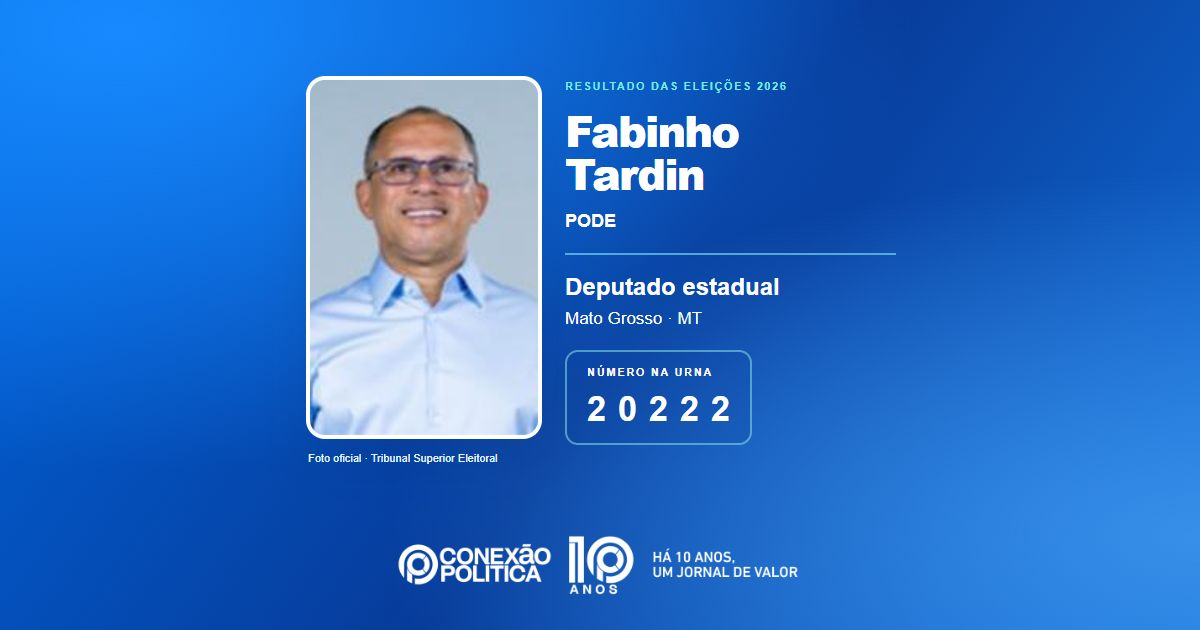 Foto oficial de Deputado Estadual — Eleições 2026: Fabinho Tardin, do PODE, é eleito deputado estadual em MT com 36.122 votos