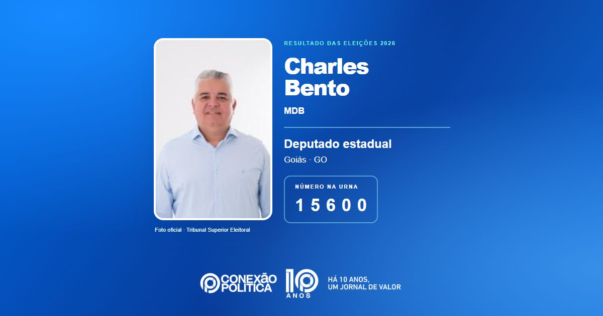 Foto oficial de Deputado Estadual — Eleições 2026: Charles Bento, do MDB, é eleito deputado estadual em GO com 45.901 votos