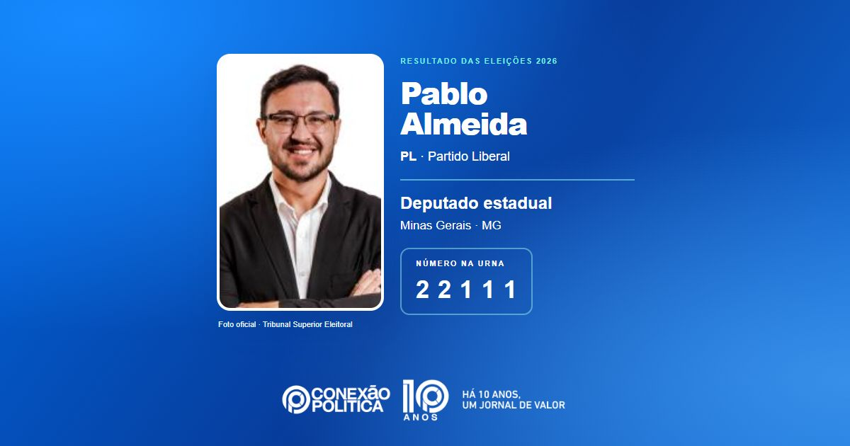 Foto oficial de Deputado Estadual — Eleições 2026: Pablo Almeida, do PL, é eleito deputado estadual em MG com 227.009 votos