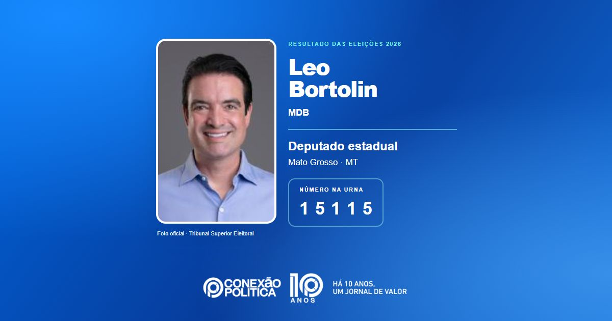 Foto oficial de Deputado Estadual — Eleições 2026: Leo Bortolin, do MDB, é eleito deputado estadual em MT com 51.040 votos