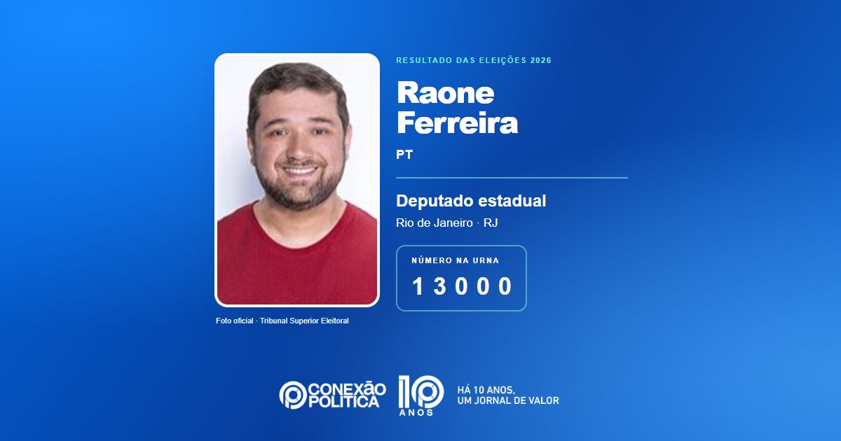Foto oficial de Deputado Estadual — Eleições 2026: Raone Ferreira, do PT, é eleito deputado estadual no RJ com 28.377 votos
