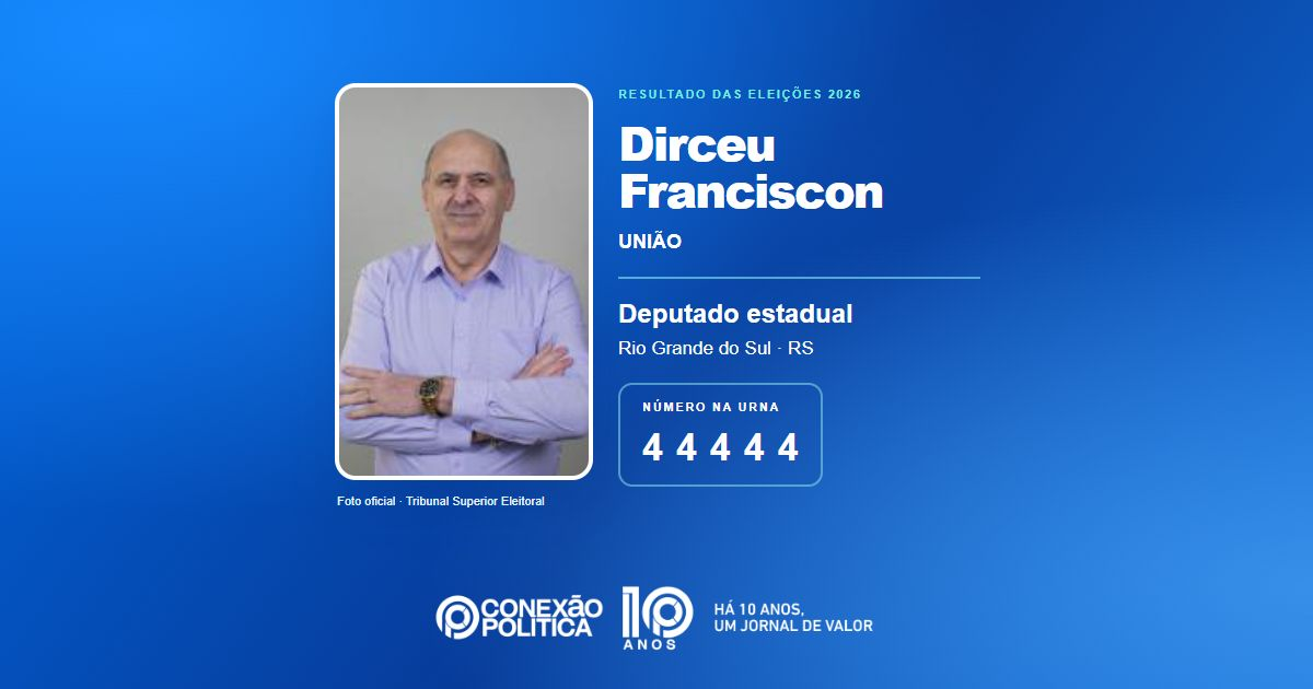Foto oficial de Deputado Estadual — Eleições 2026: Dirceu Franciscon, do UNIÃO, é eleito deputado estadual no RS com 60.456 votos