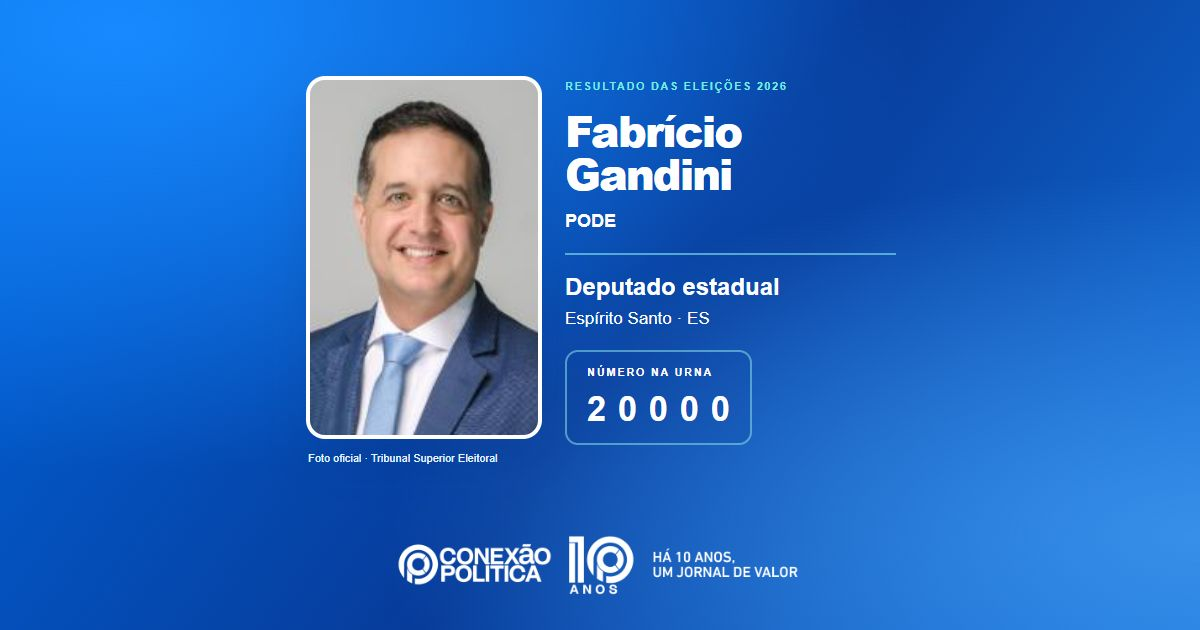 Foto oficial de Deputado Estadual — Eleições 2026: Fabrício Gandini, do PODE, é eleito deputado estadual no ES com 23.557 votos