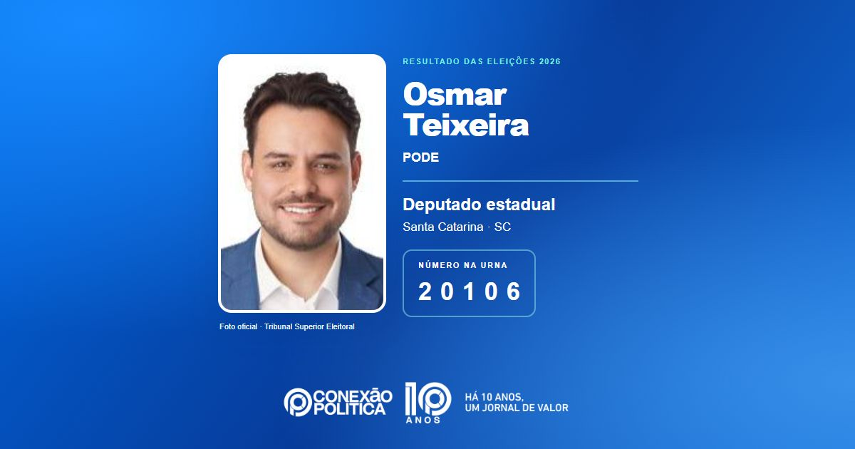 Foto oficial de Deputado Estadual — Eleições 2026: Osmar Teixeira, do PODE, é eleito deputado estadual em SC com 48.994 votos