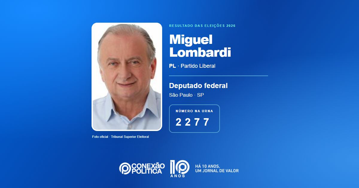 Foto oficial de Deputado Federal — Eleições 2026: Miguel Lombardi, do PL, é eleito deputado federal em SP com 96.333 votos