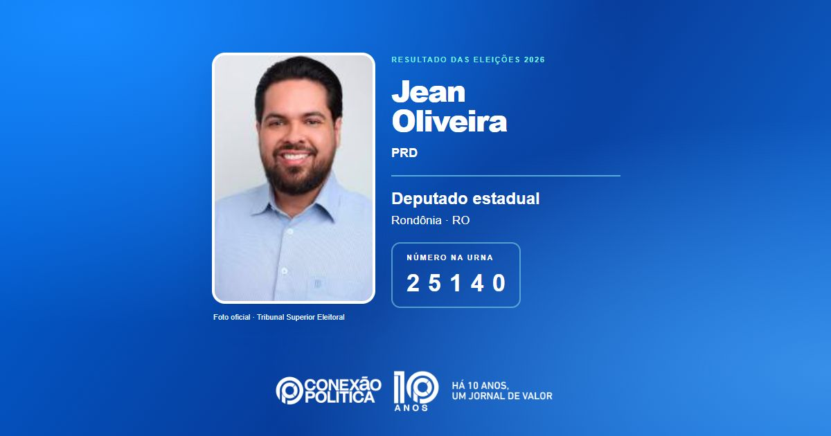 Foto oficial de Deputado Estadual — Eleições 2026: Jean Oliveira, do PRD, é eleito deputado estadual em RO com 18.489 votos