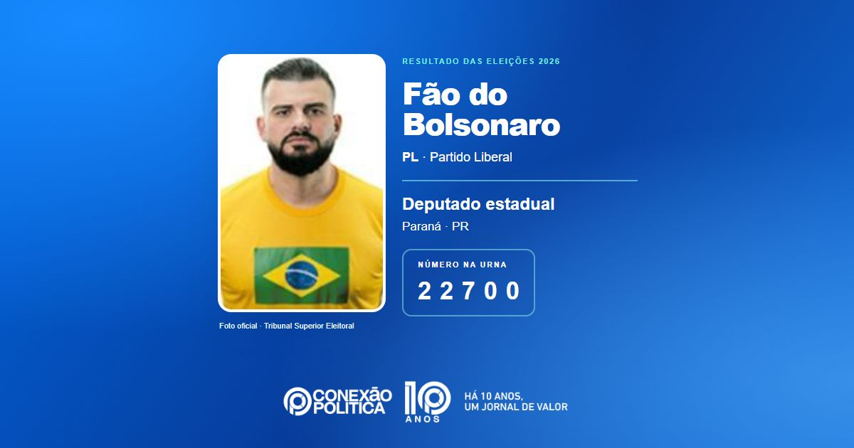 Foto oficial de Deputado Estadual — Eleições 2026: Fão do Bolsonaro, do PL, é eleito deputado estadual no PR com 48.309 votos