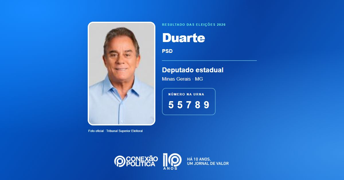 Foto oficial de Deputado Estadual — Eleições 2026: Duarte, do PSD, é eleito deputado estadual em MG com 97.817 votos