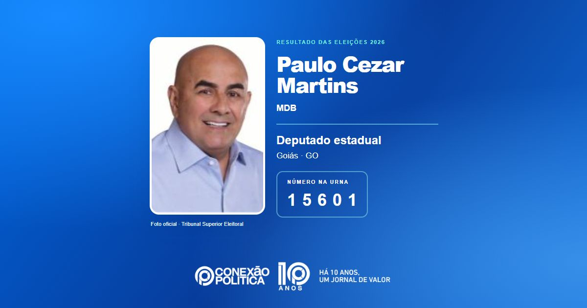 Foto oficial de Deputado Estadual — Eleições 2026: Paulo Cezar Martins, do MDB, é eleito deputado estadual em GO com 39.275 votos