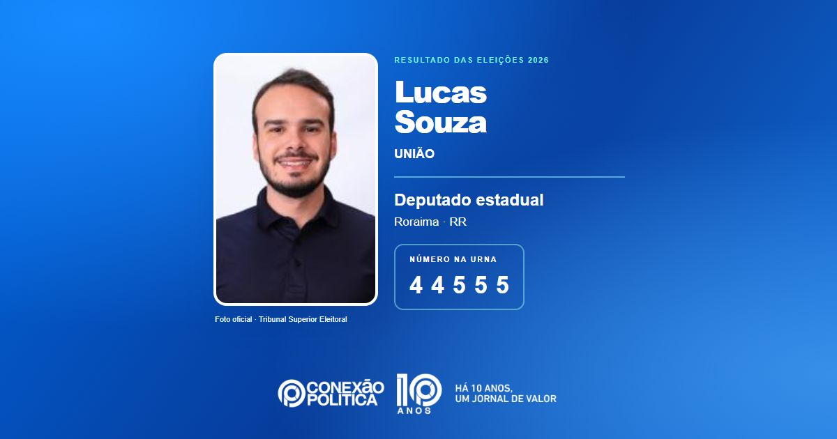 Foto oficial de Deputado Estadual — Eleições 2026: Lucas Souza, do UNIÃO, é eleito deputado estadual em RR com 6.937 votos