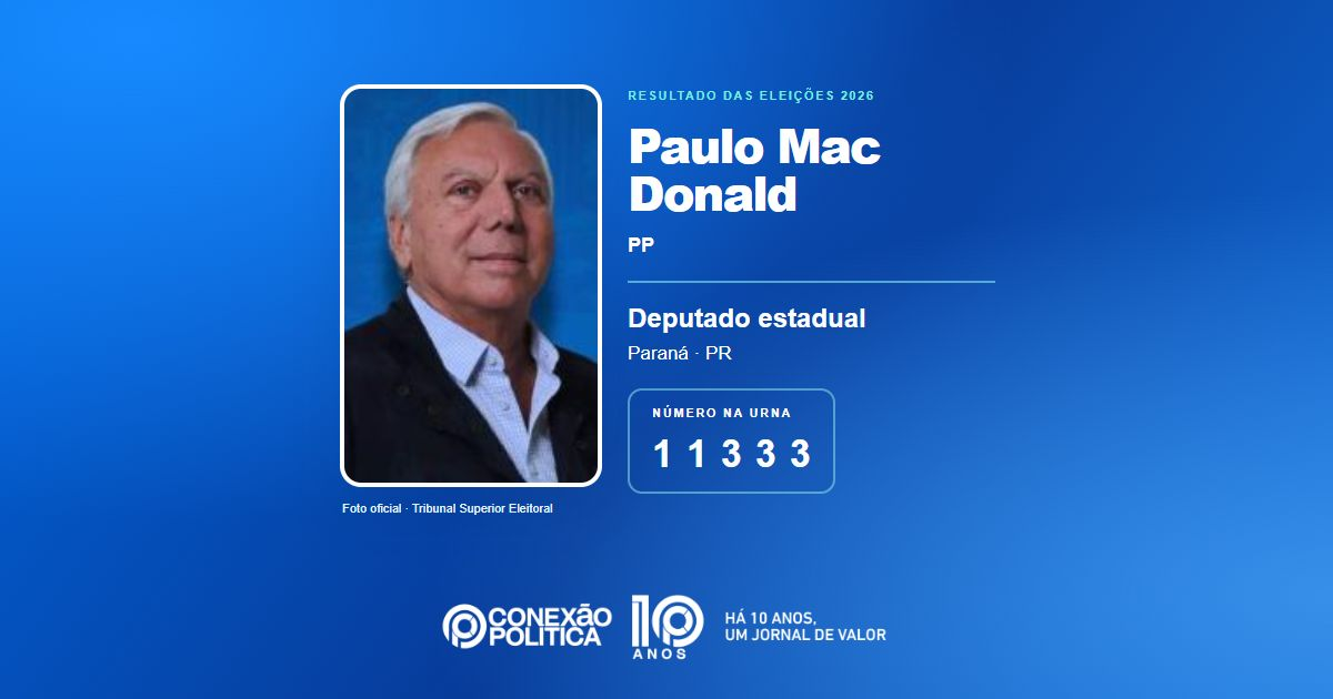 Foto oficial de Deputado Estadual — Eleições 2026: Paulo Mac Donald, do PP, é eleito deputado estadual no PR com 45.276 votos