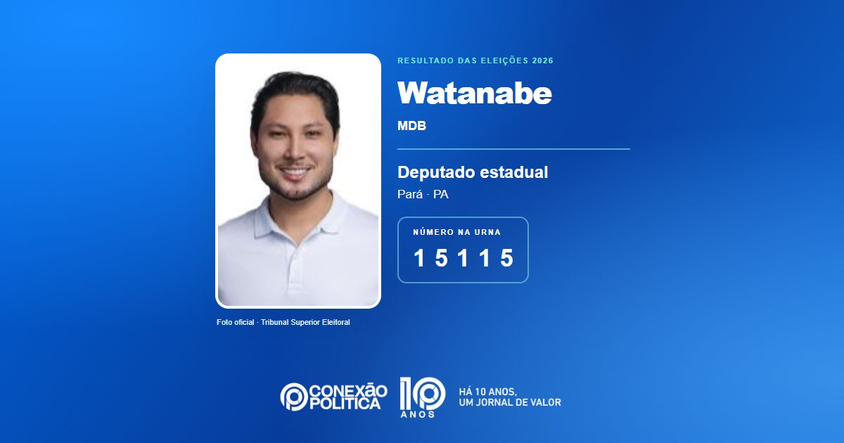 Foto oficial de Deputado Estadual — Eleições 2026: Watanabe, do MDB, é eleito deputado estadual no PA com 66.524 votos
