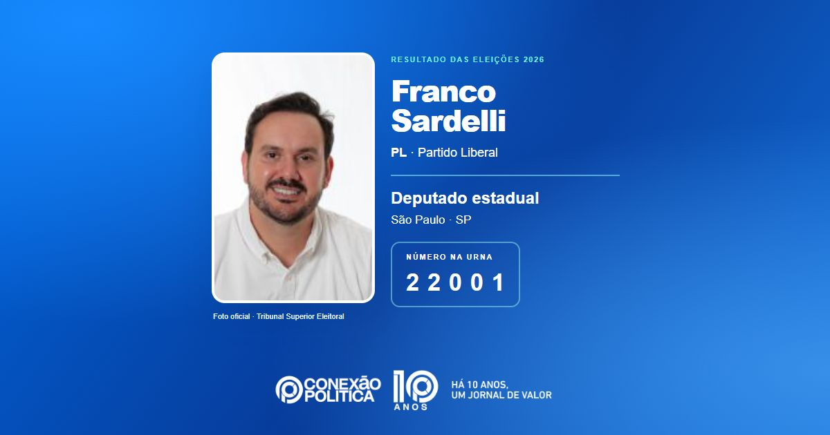 Foto oficial de Deputado Estadual — Eleições 2026: Franco Sardelli, do PL, é eleito deputado estadual em SP com 98.375 votos