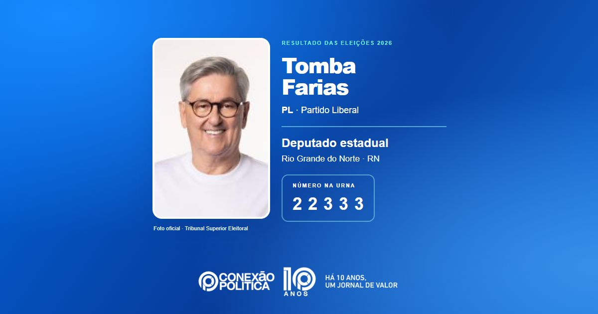 Foto oficial de Deputado Estadual — Eleições 2026: Tomba Farias, do PL, é eleito deputado estadual no RN com 50.350 votos