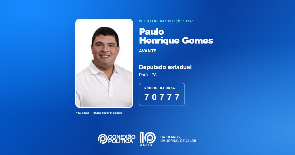 Foto oficial de Deputado Estadual — Eleições 2026: Paulo Henrique Gomes, do AVANTE, é eleito deputado estadual no PA com 54.365 votos