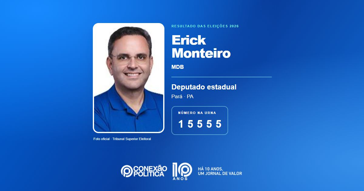 Foto oficial de Deputado Estadual — Eleições 2026: Erick Monteiro, do MDB, é eleito deputado estadual no PA com 66.386 votos